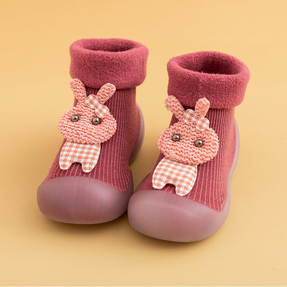 Warm cartoon rabbit soft sole baby shoes