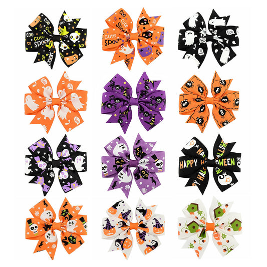 Halloween rib kids hair clip with bow