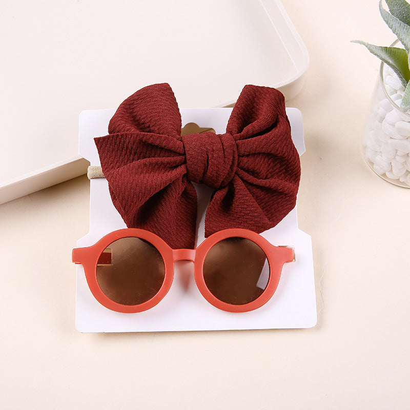 Two-piece set of sunglasses with bow nylon band