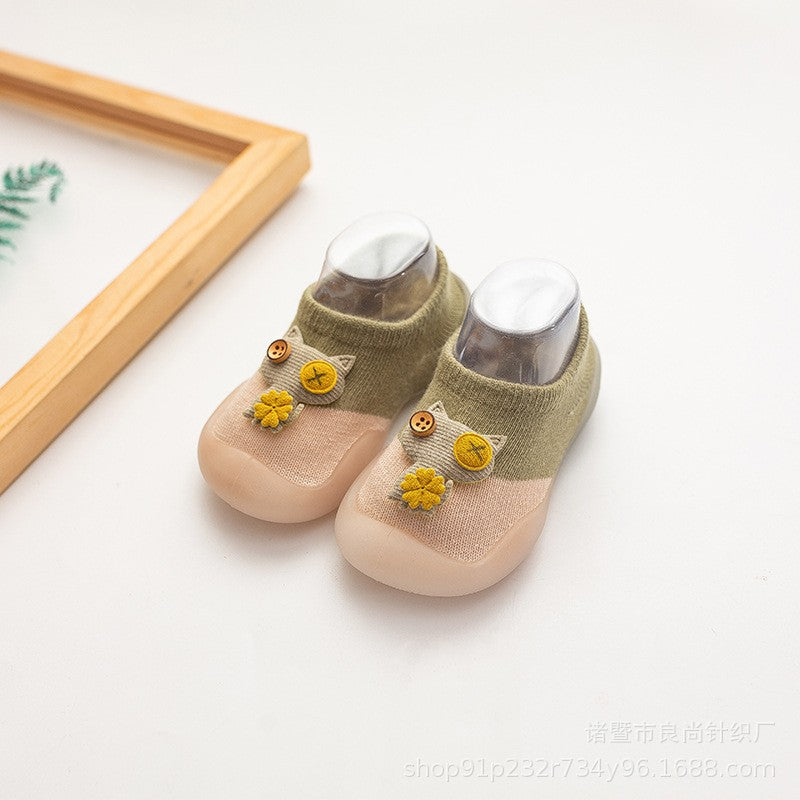 Warm cartoon cat soft sole baby shoes