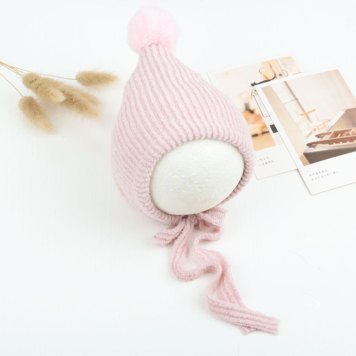 Multicolored rabbit fur ball hat