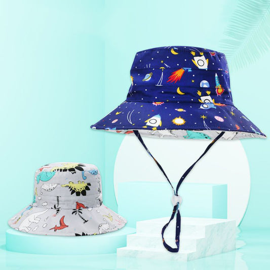 Children's wide-brimmed sun hat with cartoon print